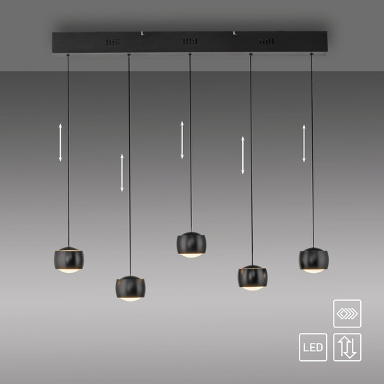 JUST LIGHT BALLINI LED Pendelleuchte Warmweiss Dimmbar 26W 5-fach schwarz 15262-18
