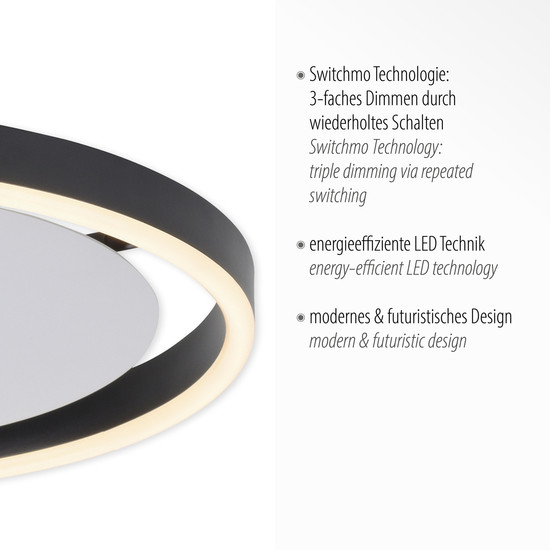 JUST LIGHT RITUS LED Deckenleuchte Warmweiss Dimmbar 20W anthrazit 15391-13