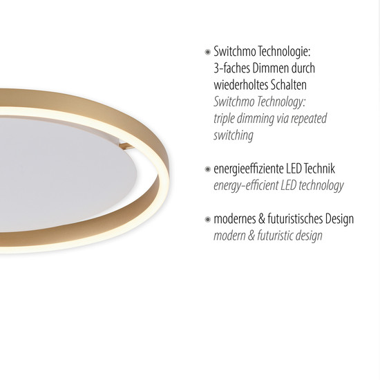 JUST LIGHT RITUS LED Deckenleuchte Warmweiss Dimmbar 20W messingmatt 15391-60
