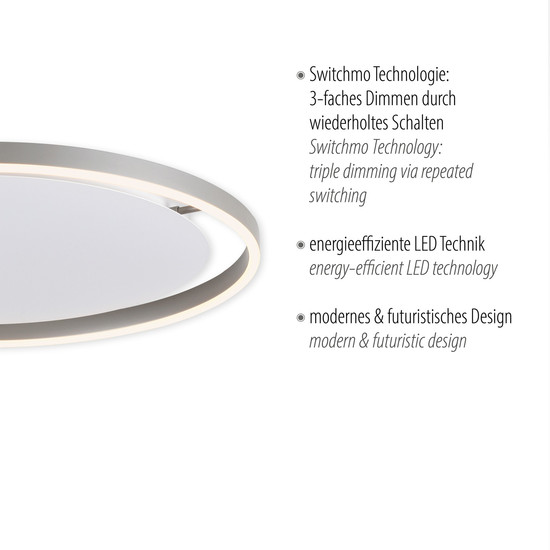 JUST LIGHT RITUS LED Deckenleuchte Warmweiss Dimmbar 28W aluminium 15392-95