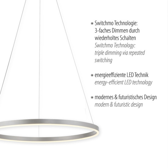 JUST LIGHT RITUS LED Pendelleuchte Warmweiss Dimmbar 28W aluminium 15394-95
