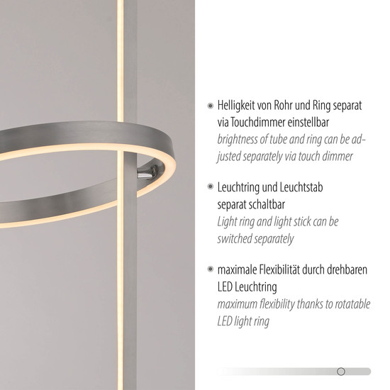 JUST LIGHT RITUS LED Stehleuchte Warmweiss Dimmbar 19,5W 2-fach stahl 15397-55