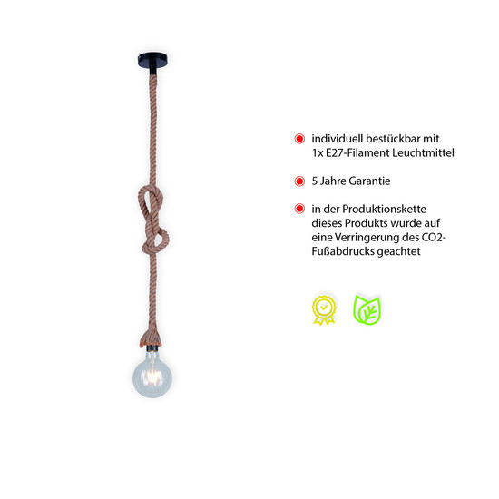 JUST LIGHT ROPE Pendelleuchte E27 max. 15W schwarz 15481-18