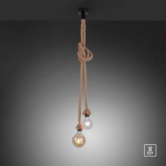 JUST LIGHT ROPE Pendelleuchte E27 max. 15W 2-fach schwarz 15482-18