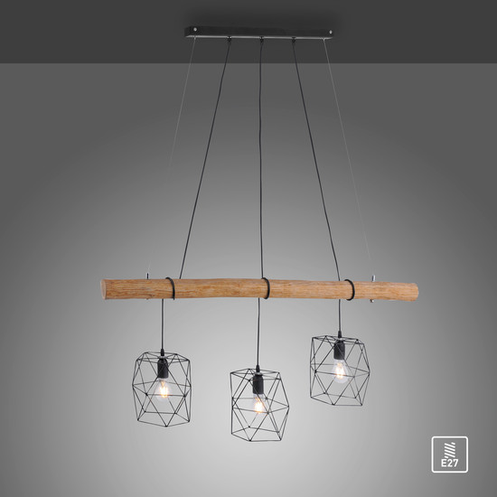 JUST LIGHT EDGAR Pendelleuchte E27 max.180W 3-fach schwarz 15503-18