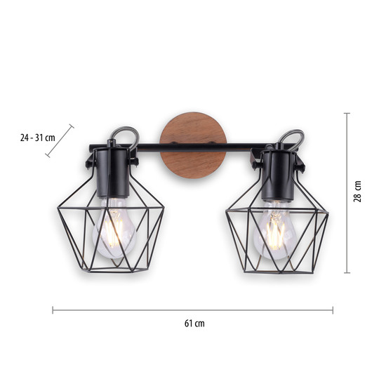 JUST LIGHT JARO Wand- und Deckenleuchte E27 max. 60W 2-fach Holz-natur 15672-78