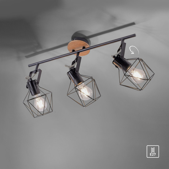 JUST LIGHT JARO Wand- und Deckenleuchte E27 max. 60W 3-fach Holz-natur 15673-78