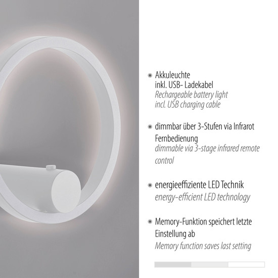 JUST LIGHT ARCHIE LED AKKU-Wandleuchte Warmweiss Dimmbar 6W weiss 18280-16