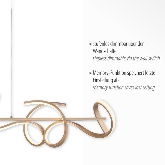 JUST LIGHT CURLS LED Pendelleuchte Warmweiss Dimmbar 40,8W 4-fach messingmatt 19033-60