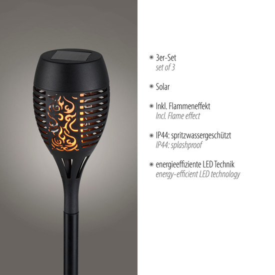JUST LIGHT FACKEL-SOL LED Erdspießleuchte Warmweiss 0,24W 12-fach schwarz IP44 19106-18-3