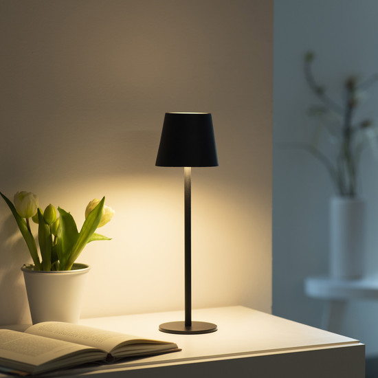 JUST LIGHT EURIA LED AKKU-Tischleuchte Warmweiss Dimmbar 2,5W schwarz IP54 19250-18