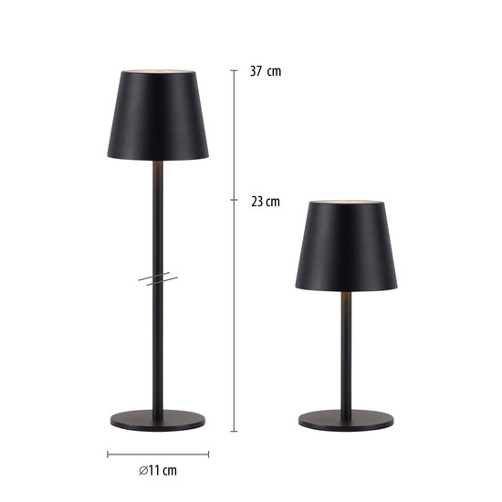 JUST LIGHT EURIA LED AKKU-Tischleuchte Warmweiss Dimmbar 2,5W schwarz IP54 19250-18