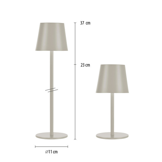 JUST LIGHT EURIA LED AKKU-Tischleuchte Warmweiss Dimmbar 2,5W greige IP54 19250-40