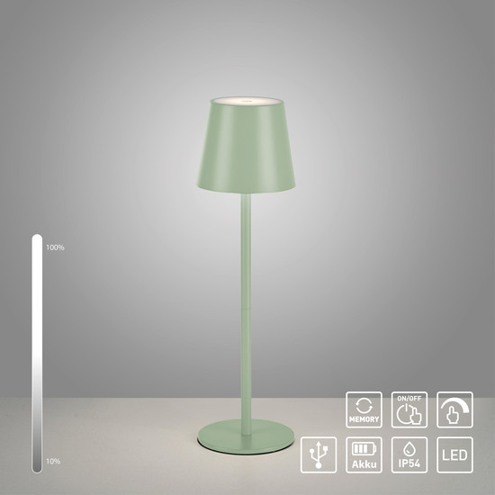 JUST LIGHT EURIA LED AKKU-Tischleuchte Warmweiss Dimmbar 2,5W grün IP54 19250-43
