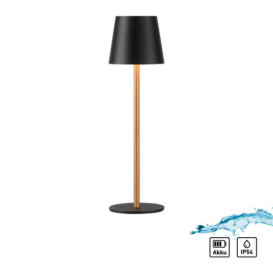 JUST LIGHT EURIA LED AKKU-Tischleuchte Warmweiss Dimmbar 2,5W schwarz/messing IP54 19250-68