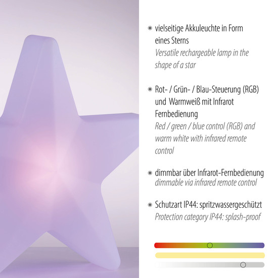 JUST LIGHT AKKU STAR LED AKKU-Leuchte CCT Dimmbar 2W weiss IP44 19291-16