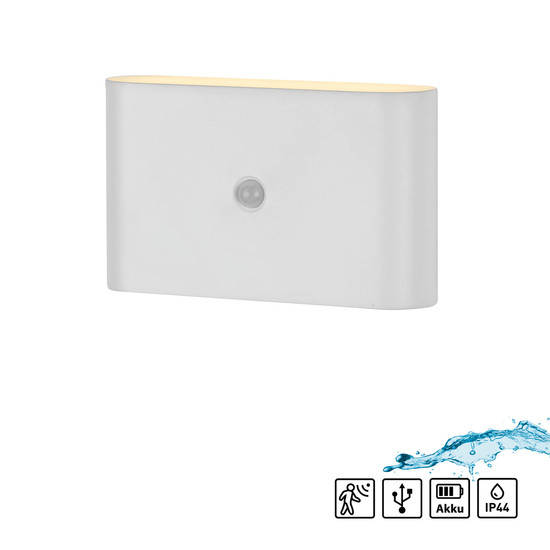 JUST LIGHT AKKU ZIDDY LED AKKU-Wandleuchte Warmweiss 3W 2-fach weiss IP44 19475-16