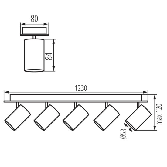 Kanlux Wand-Deckenleuchte EVALO GU10 Schwarz 5x 35689