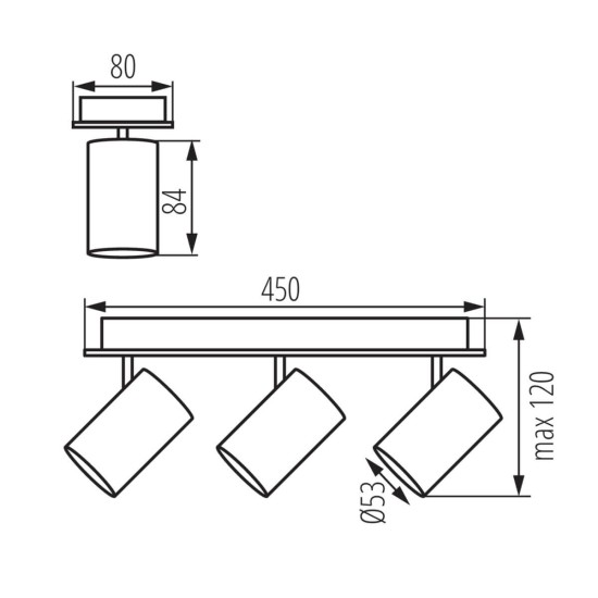 Kanlux Wand-Deckenleuchte EVALO GU10 Schwarz 3x 35695