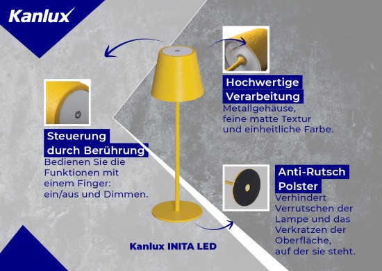 Kanlux 36320 INITA LED Akku Tischleuchte dimmbar Grün IP54