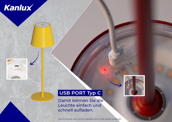 Kanlux 36324 INITA LED Akku Tischleuchte dimmbar Weiss IP54
