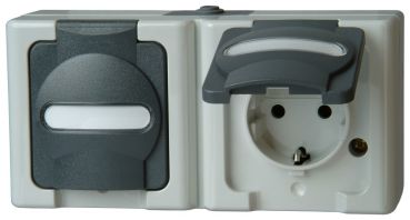 Kopp Blue Electric Aufputz-Feuchtraum Schutzkontakt-Steckdose mit Klappdeckel 2-fach waagerecht