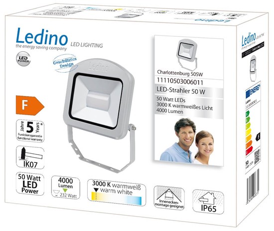 Ledino LED-Strahler Charlottenburg Fluter 50SW, 50W, 3000K, silber warmweiss