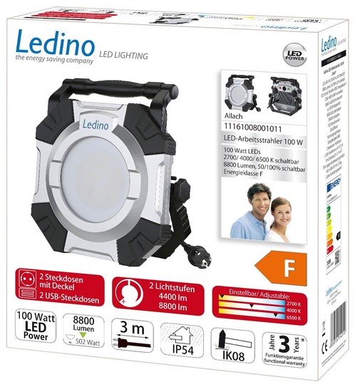 Ledino LED-Arbeitsstrahler 100W starker, mobiler Flutlicht Allach, 8800lm, 2700-6500K mit Farbsteuerung