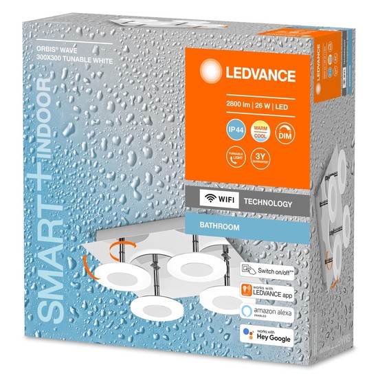 LEDVANCE SMART+ Orbis Wave LED Deckenleuchte 4-fach 30cm 26W Tunable White dimmbar IP44 silber