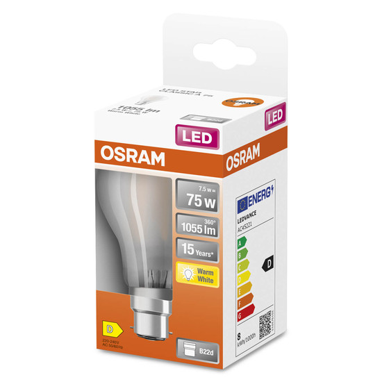OSRAM LED Lampe Retrofit CLASSIC A 7.5W 827 Frosted B22d Warmweiss 4058075592735