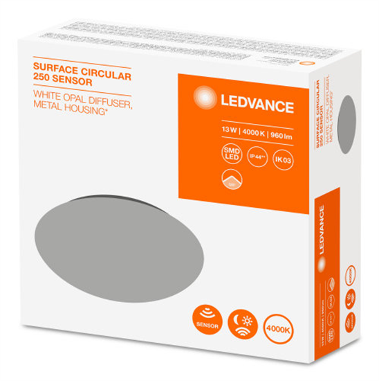 Ledvance Surface Circular LED 250 Sensor 13W 4000K IP44 Wand-/Deckenleuchte Rund