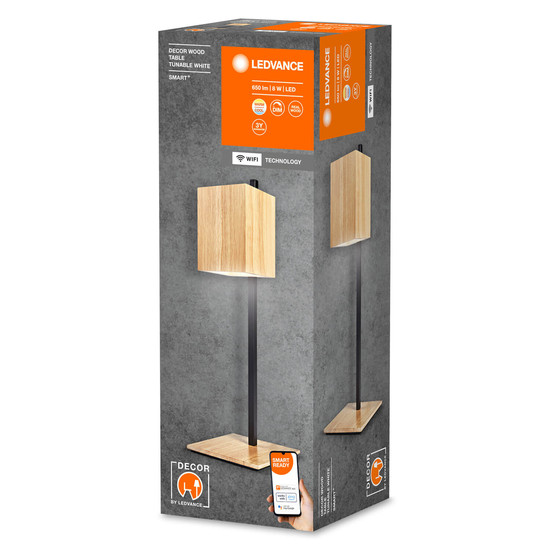 LEDVANCE LED Tischleuchte Smart+ Wood Table TW Dimmbar Tunable White, Kalt-zu-Warm-Farbwechsel 4058075757585