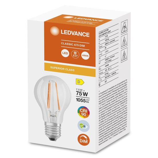 LEDVANCE LED CLASSIC A CRI90 7.5W E27 Lampe 1055lm 4000K neutralweiss wie 75W dimmbar 4058075759107