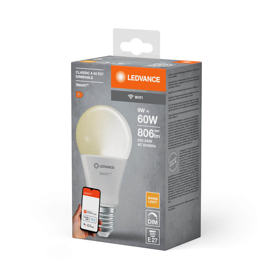 LEDVANCE LED Lampe SMART+ WiFi Classic 230V FR E27 Dimmbar Warmweiss 4058075778382