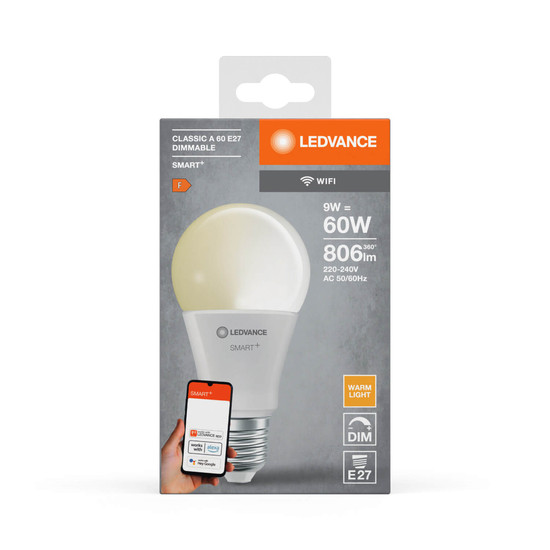 LEDVANCE LED Lampe SMART+ WiFi Classic 230V FR E27 Dimmbar Warmweiss 4058075778382