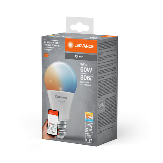 LEDVANCE LED Lampe SMART+ WiFi Classic Tunable White 230V TW FR E27 Dimmbar Tunable White, Kalt-zu-Warm-Farbwechsel 4058075778412