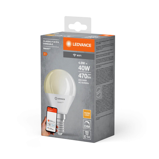LEDVANCE LED Lampe SMART+ WiFi Mini Bulb 230V FR E14 Dimmbar Warmweiss 4058075778610