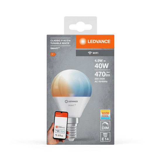 LEDVANCE LED Lampe SMART+ WiFi Mini Bulb Tunable White 230V TW FR E14 Dimmbar Tunable White, Kalt-zu-Warm-Farbwechsel 4058075778634