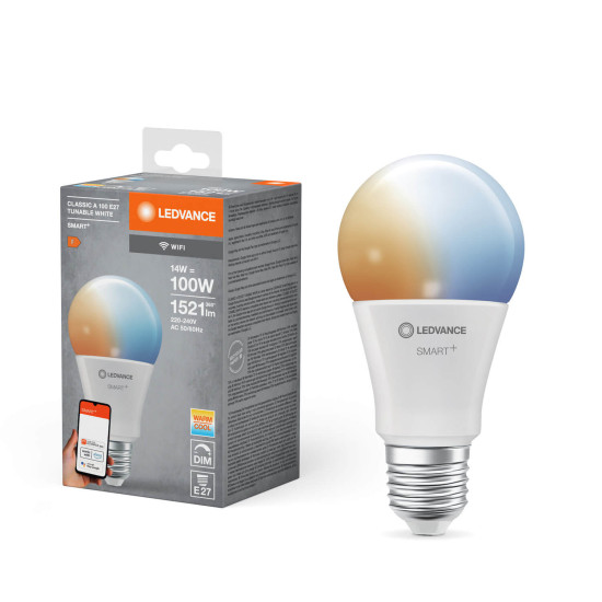 LEDVANCE LED Lampe SMART+ WiFi Classic Tunable White 230V TW FR E27 Dimmbar Tunable White, Kalt-zu-Warm-Farbwechsel 4058075778702