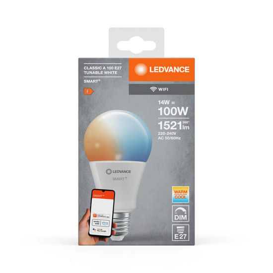 LEDVANCE LED Lampe SMART+ WiFi Classic Tunable White 230V TW FR E27 Dimmbar Tunable White, Kalt-zu-Warm-Farbwechsel 4058075778702