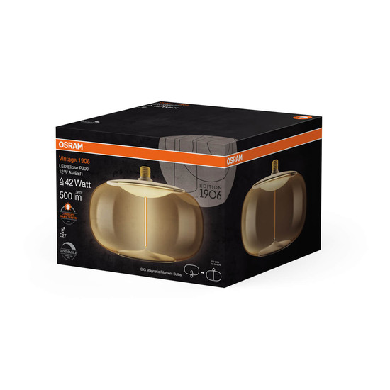 OSRAM LED Lampe VINTAGE 1906 BIG DECORATIVE BULB WITH Filament-MAGNETIC STYLE 12W 818 Amber E27 Dimmbar Warmweiss 4058075836242