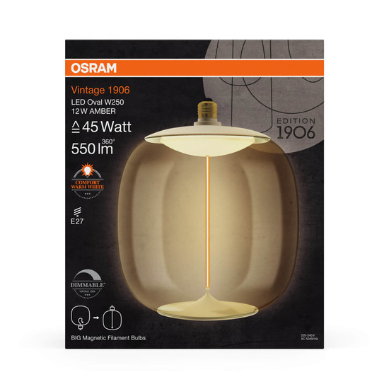 OSRAM LED Lampe VINTAGE 1906 BIG DECORATIVE BULB WITH Filament-MAGNETIC STYLE 12W 818 Amber E27 Dimmbar Warmweiss 4058075836266