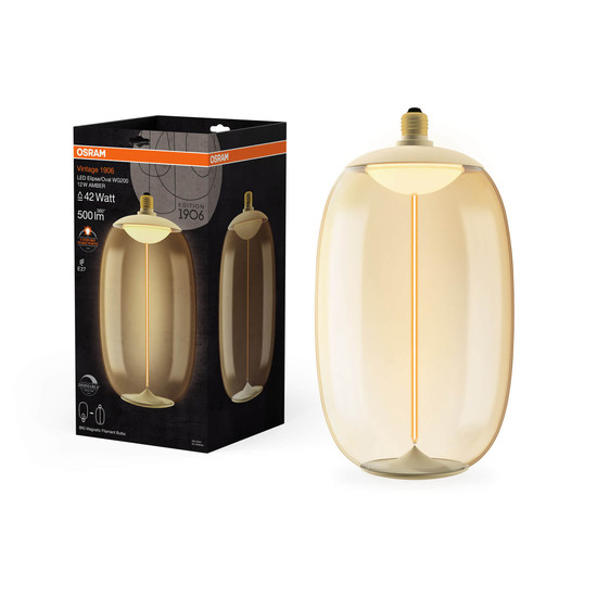 OSRAM LED Lampe VINTAGE 1906 BIG DECORATIVE BULB WITH Filament-MAGNETIC STYLE 12W 818 Amber E27 Dimmbar Warmweiss 4058075836280