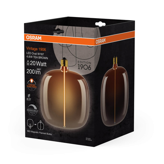 OSRAM LED Lampe VINTAGE 1906 DECORATIVE BULB WITH Filament-MAGNETIC STYLE 4.8W 818 Tea Brown E27 Dimmbar Warmweiss 4058075836389