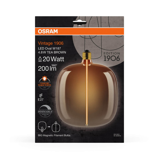 OSRAM LED Lampe VINTAGE 1906 DECORATIVE BULB WITH Filament-MAGNETIC STYLE 4.8W 818 Tea Brown E27 Dimmbar Warmweiss 4058075836389