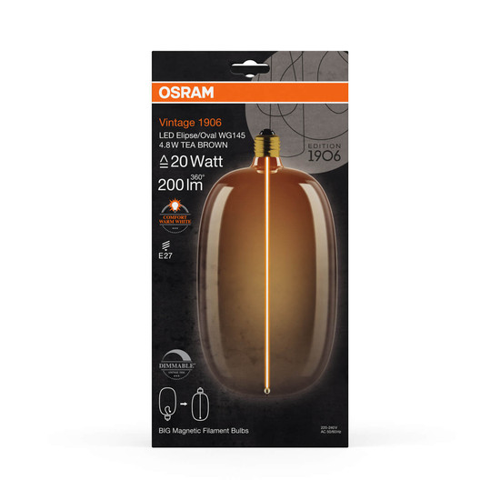 OSRAM LED Lampe VINTAGE 1906 DECORATIVE BULB WITH Filament-MAGNETIC STYLE 4.8W 818 Tea Brown E27 Dimmbar Warmweiss 4058075836402