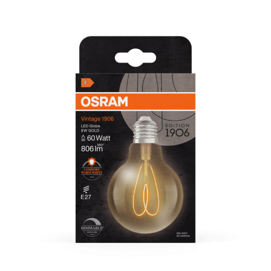 OSRAM LED Lampe Vintage 1906 CLASSIC Globe 8W 922 Gold E27 Dimmbar Warmweiss 4058075836884
