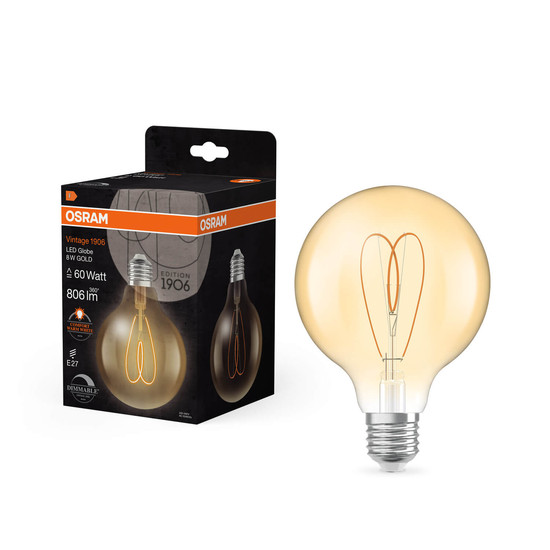 OSRAM LED Lampe Vintage 1906 CLASSIC Globe 8W 922 Gold E27 Dimmbar Warmweiss 4058075836945