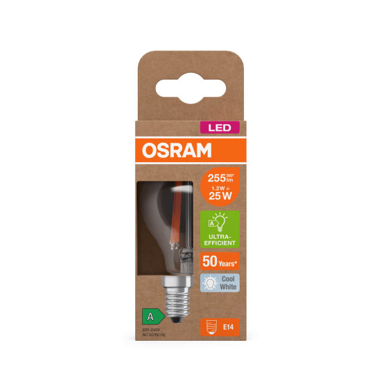 OSRAM LED Lampe CLASSIC P höchste Energieeffizienzklasse A 1.2W 840 Clear E14 Neutralweiss 4058075839328