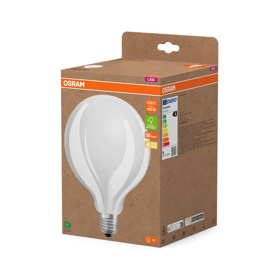 OSRAM LED Lampe LAMPS ENERGY CLASS A höchste Energieeffizienzklasse A Filament CLASSIC Globe 7.2W 827 Frosted E27 Warmweiss 4058075839649